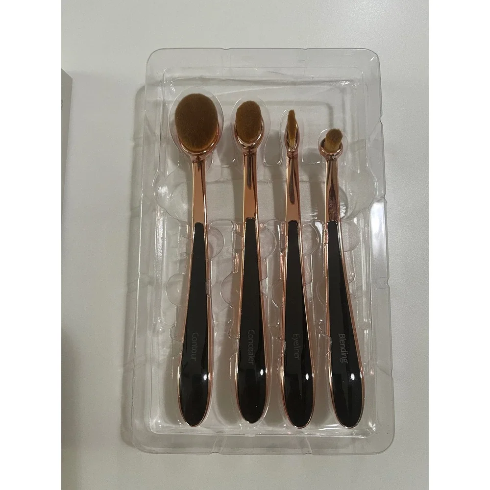 MEYSHAR SHOW 4-piece Oval Makeup Brush Set Rose Gold Black Design New